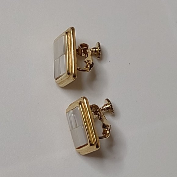 Square Gold Tone Napier Clip On Earrings - Picture 5 of 9